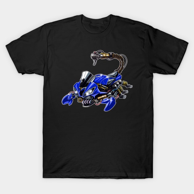 Yamaha R6  Scorpion Blue T-Shirt by MOTORIND